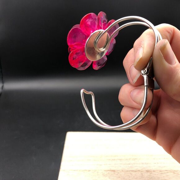 Hot Pink Flower Bracelet Faceted Transparent Acrylic Lucite Rose Crystal Clamper - Picture 9 of 10
